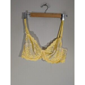 Wacoal Womens Bra Yellow Lace Sheer Sz 36C Underwire Unlined